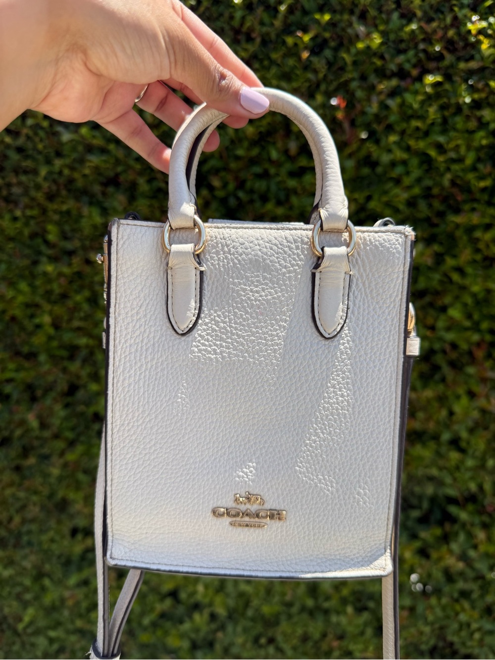 Coach Pebbled Leather Mini Tote in White